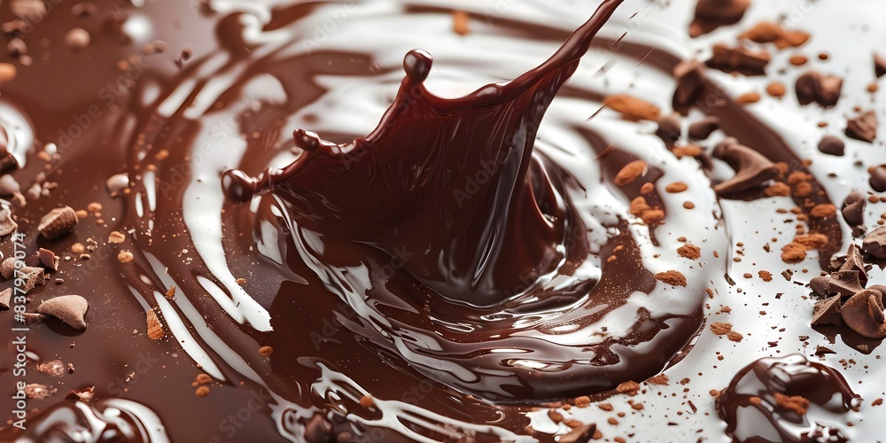 Poster creating a chocolate splash on a white background using technology. concept high-speed photography, 