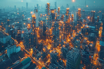 Fototapeta premium Supply chain management and multinational corporations with Depict workers managing a complex global supply chain within a multinational corporation, featuring warehouses, logistics tools, and