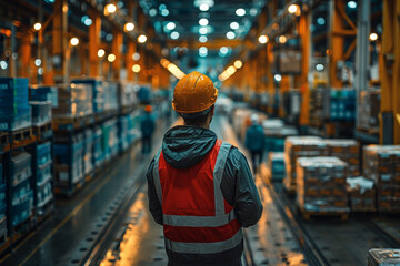 Global manufacturing and trade logistics with Illustrate workers in a global manufacturing plant, coordinating trade logistics with containers, ships, and industrial equipment, showcasing the