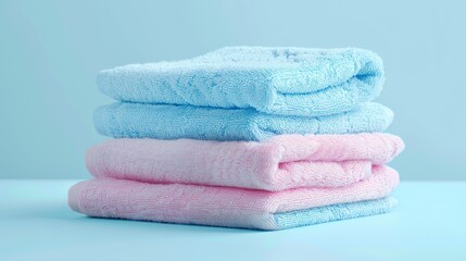 Stack of neatly folded towels on the background. 3D vector