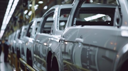 automotive stamping plant with presses shaping metal into car body panels.