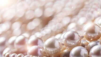 a close-up of a string of pearls on a white surface pearl background