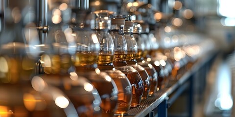 Essential Equipment for Producing Brandy in a Commercial Setting. Concept Copper pot stills, fermentation tanks, oak barrels, bottling line, distillation equipment