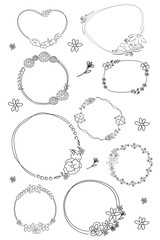 Cute doodle floral wreath transparent png set