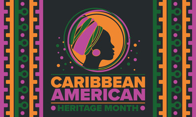 Caribbean American Heritage Month in June. Culture Month to the people of America. Celebrate annual with festival. Happy holiday. Poster, card, banner and background. Vector illustration