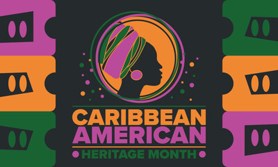 Obraz premium Caribbean American Heritage Month in June. Culture Month to the people of America. Celebrate annual with festival. Happy holiday. Poster, card, banner and background. Vector illustration