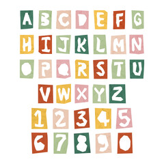 Paper cut alphabet and number png kids typography letter set