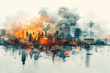 Work-life balance and emerging markets with Illustrate workers achieving work-life balance while engaging in industrial activities in emerging markets, with elements of relaxation, diverse team