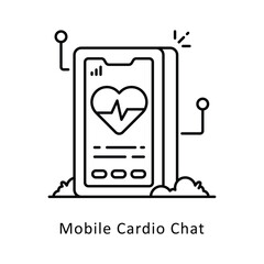 Mobile Cardio Chat vector outline icon style illustration. Symbol on White background EPS 10 File
