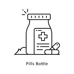 Pills Bottle vector outline icon style illustration. Symbol on White background EPS 10 File