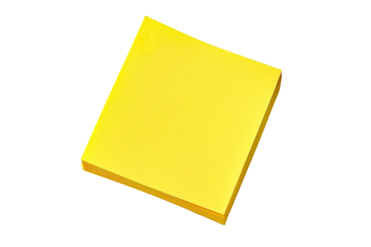 Stack of yellow sticky notes on a transparent background. Perfect for office, school, and organizational concepts in a minimalist design.