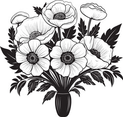 Blooming Symphony Bouquet Vector Art Serene Blooms Floral Icon Design