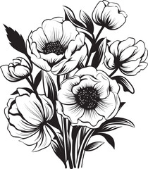 Blooming Symphony Bouquet Logo Design Graceful Blooms Floral Vector Art