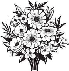 Blossom Perfection Floral Icon Art Blooming Symphony Bouquet Vector Graphic