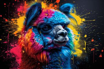 Alpaca in neon colors in a pop art style