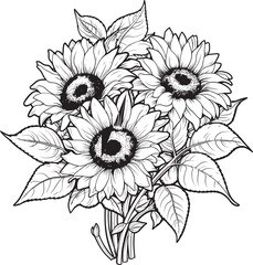 Sunflower Elegance Bouquet Logo Design Sunshine Petals Vector Icon Graphic