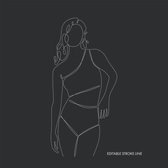 Woman body one single continuous line silhouette. Vector stock illustration isolated on black background for design template beauty and spa calendar, price list, social media. Editable stroke.