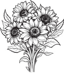 Sunflower Charm Bouquet Icon Design Golden Blooms Vector Graphic Art