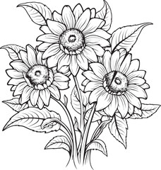 Golden Blooms Vector Graphic Art Sunflower Symphony Bouquet Logo Design