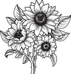 Sunflower Symphony Bouquet Graphic Design Sunlit Radiance Vector Logo Art