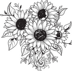 Golden Blooms Vector Icon Art Sunflower Symphony Bouquet Graphic Design