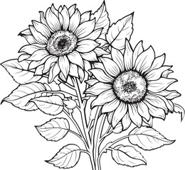 Sunflower Bloom Symphony Vector Graphic Sunlit Petals Sunflower Bouquet Design