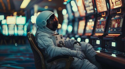 Obraz premium astronaut plays in casino .Generative AI
