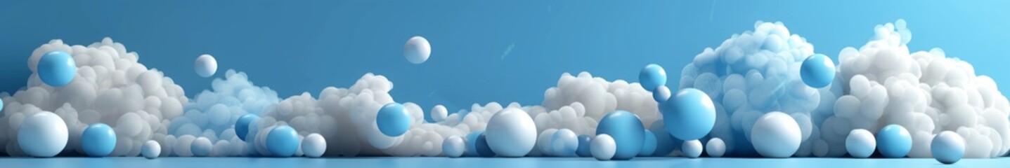 blue background with blue balls and clouds.