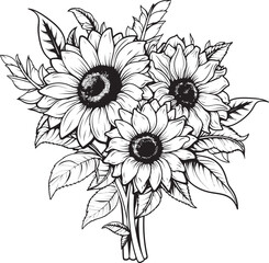 Sunflower Bouquet Radiance Iconic Design Bloom Golden Sunflower Essence Vector Logo Bliss