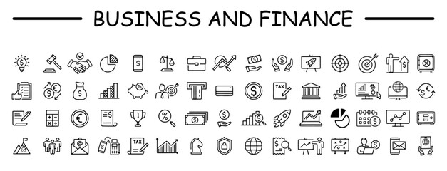 Business and finance line icons collection. Vector illustration. Set of 60 icons