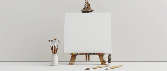 Easel, canvas, and paint tubes isolated on a white background. 