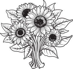 Sunshine Blooms Vector Graphic Art Sunflower Harmony Bouquet Logo Design
