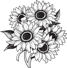 Fototapeta premium Sunflower Brilliance Bouquet Design Art Sunshine Petals Sunflower Vector Icon