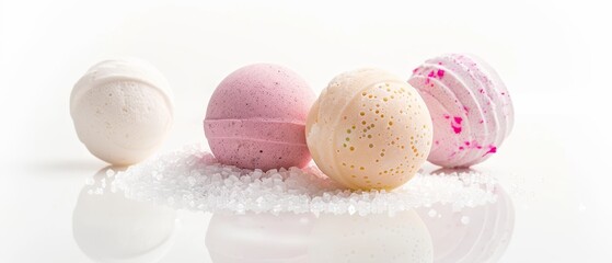 Obraz premium Bath soap, shower gel, and bath bomb isolated on a white background. 