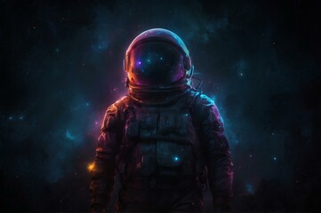 Fototapeta premium Astronaut in Space with Neon Lights