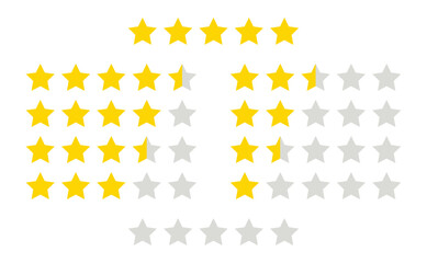 Gold Stars rating icon set, five star rating, Vector illustration.