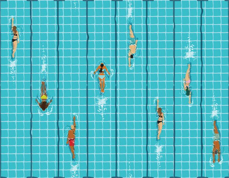 Seanless pattern People swims in swimming pool performing water activities