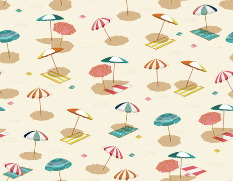 Colourful sun umbrellas summer time vector illustration