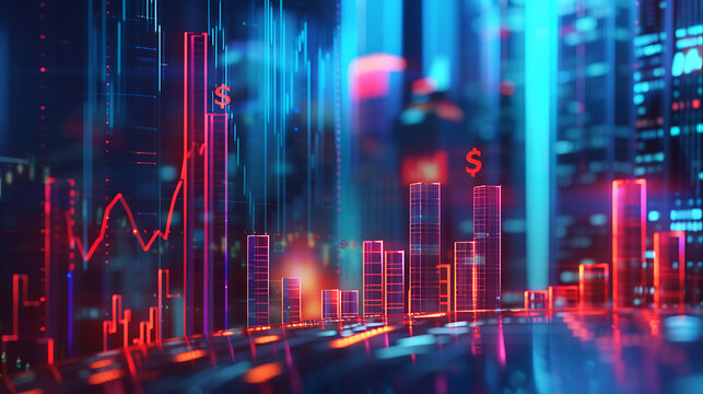 An abstract representation of financial growth with a 3D graph showing rising bars, highlighting the concept of investment and economic development. Generative AI illustration 
