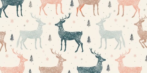 Obraz premium Pastel Christmas Reindeer Pattern