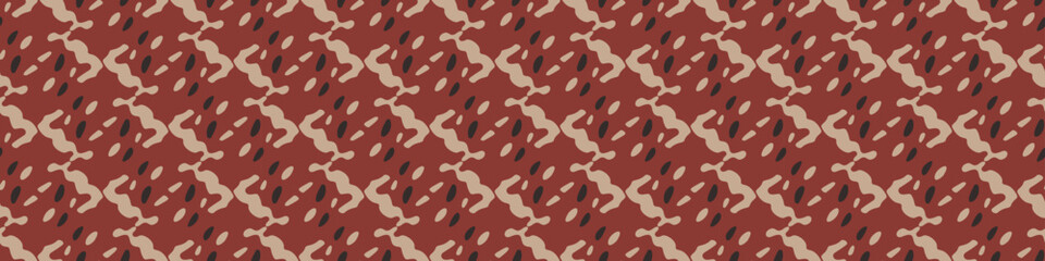 Tribal ethnic camouflage abstract border design in fall color trend. Seamless banner rustic surface texture with neutral tone handwork mark making shapes. 