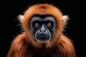 Obraz premium Mystic portrait of Bornean Agile Gibbon, copy space on right side, Anger, Menacing, Headshot, Close-up View Isolated on black background