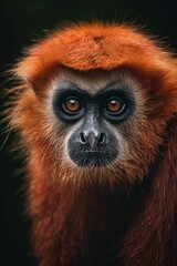 Fototapeta premium Mystic portrait of Bornean Agile Gibbon, copy space on right side, Anger, Menacing, Headshot, Close-up View isolated on black background