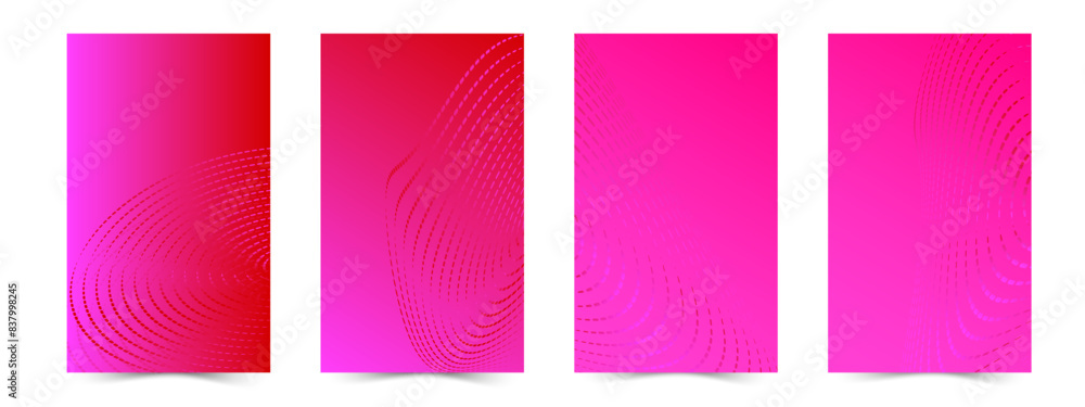 Aufkleber set of colorful red-pink backgrounds with color gradients and minimalistic linear abstract shapes. v