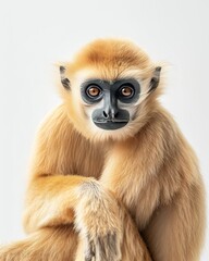 Obraz premium the Bornean Agile Gibbon copy space on right Isolated on white background