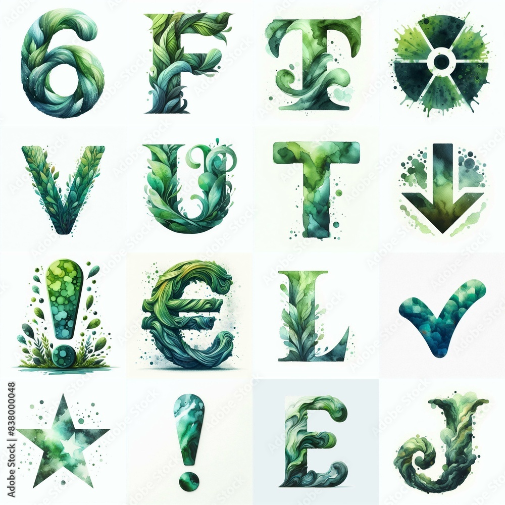 Wall mural Green watercolor Lettering Typeface. AI generated illustration - Wall murals