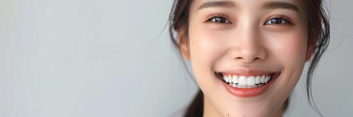Smiling woman showcasing white teeth, emphasizing dental beauty and hygiene, perfect for dentist promotions