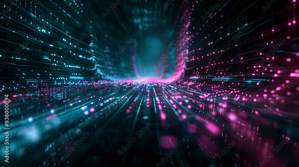 Aufkleber abstract digital background with glowing lines and pink neon lights futuristic space for data visual
