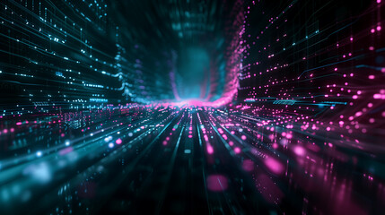 abstract digital background with glowing lines and pink neon lights futuristic space for data visualization, technology concept