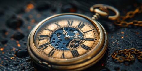 Vintage pocket watch. Dark background